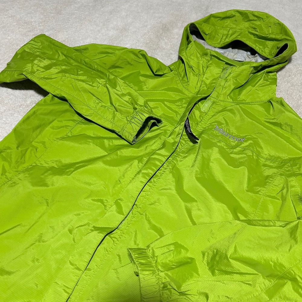 Marmot Rain Jacket Women XL Lime Green Hooded Ripstop Full Zip Shell